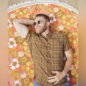 NWT Toad&Co Organic‎ Textured Cotton Plaid Button Down Collared Fletcher Shirt M